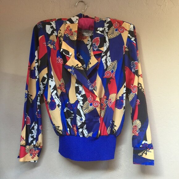 Vintage Castleberry Club Gump's Womens Size 12 V-Neck Owl Blouse Long Sleeve USA - Picture 1 of 10